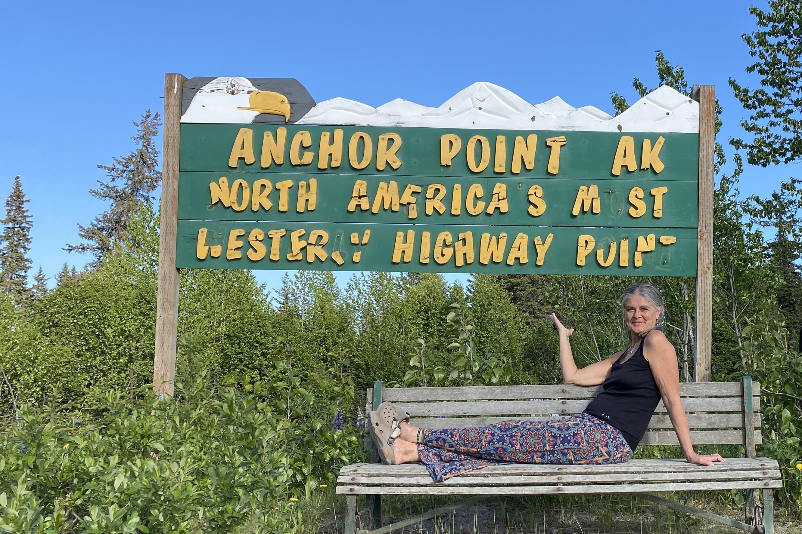 Panneau Anchor Point, point le plus à l'ouest d'Amérique du Nord routière